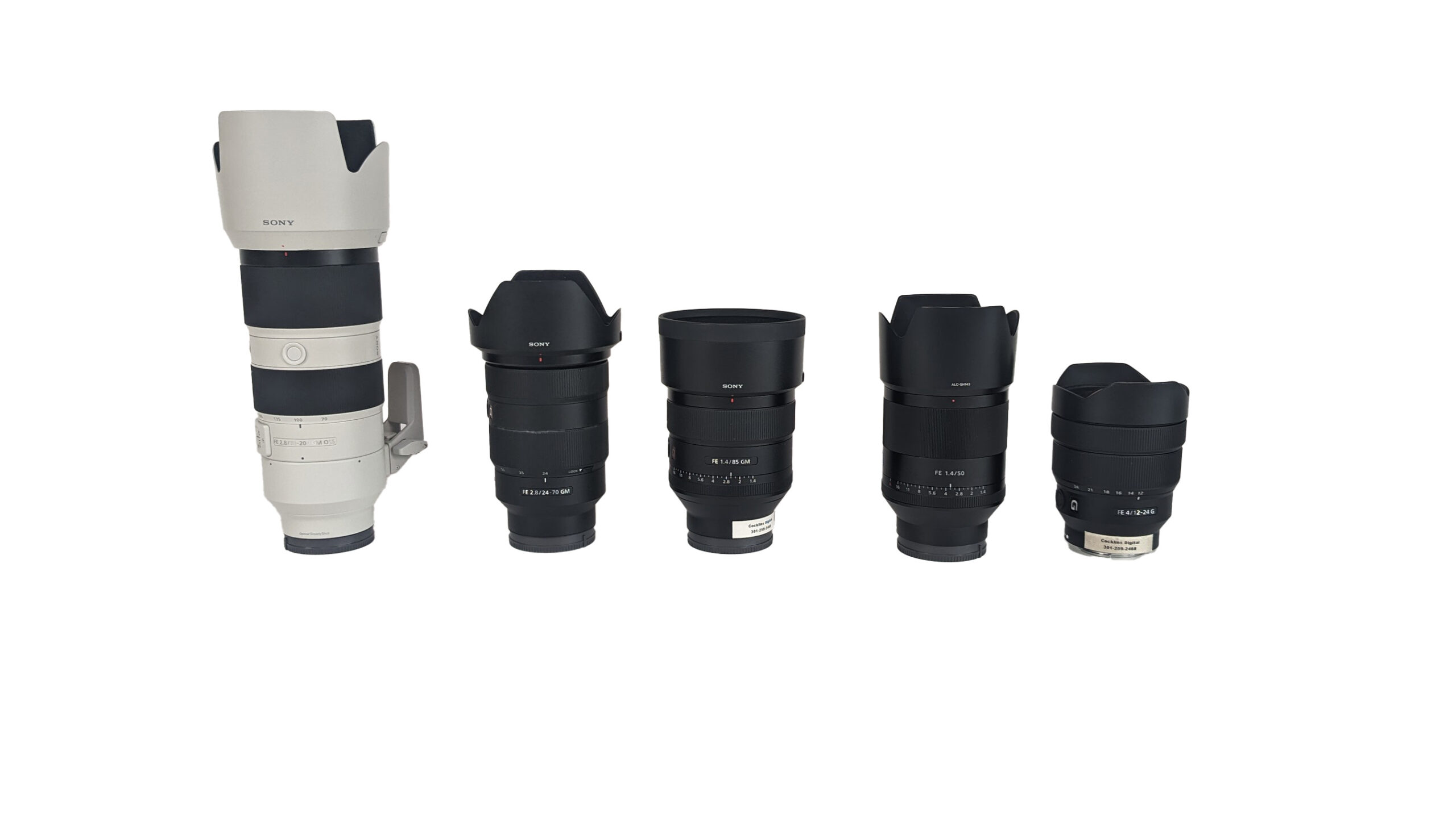 Sony GM 70-200mm 24-70mm 85mm 50mm and 12-24mm